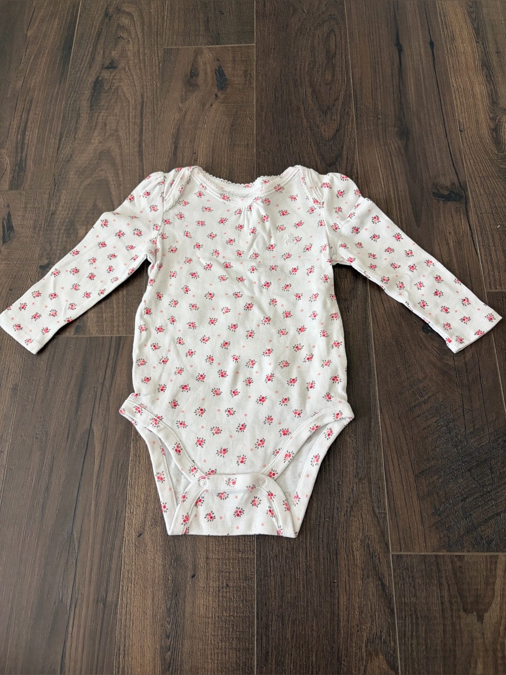 BabyGAP White One-Piece with Pink Floral Print, Long Sleeve